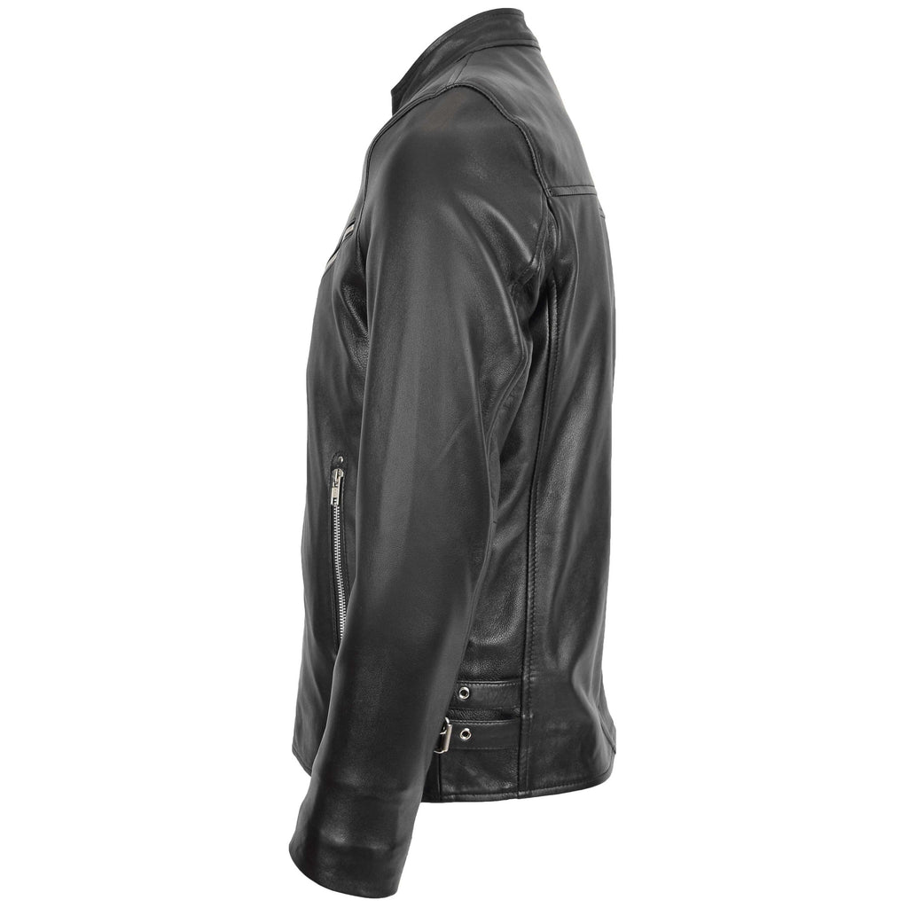 DR141 Men's Biker Sheep Leather Jacket Black 5