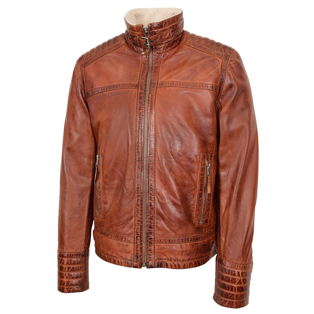 DR186 Men’s Leather Biker Style With Sherpa Lined Brown 4