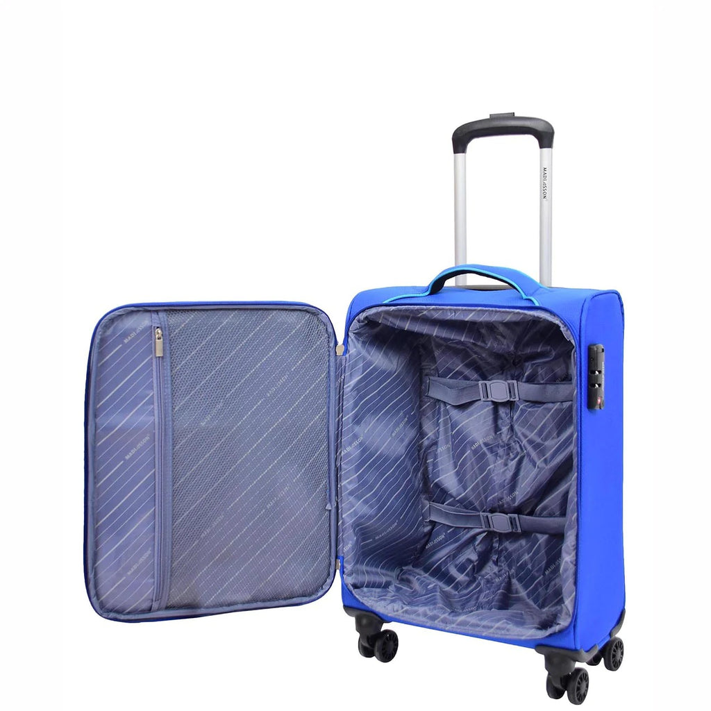 DR521 Lightweight 4 Wheel Soft Hand Luggage Cabin Size Suitcase Blue 5