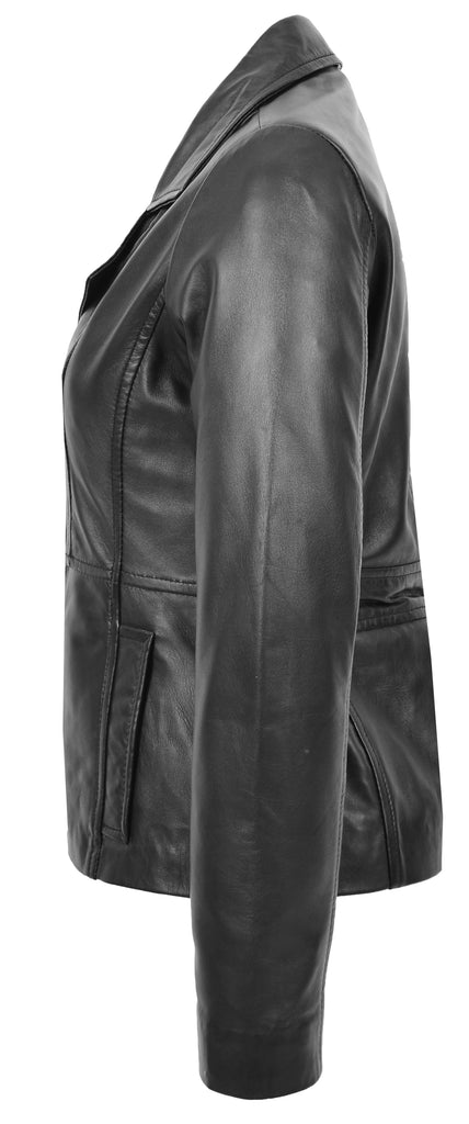 DR198 Women's Smart Work Warm Leather Jacket Black 5