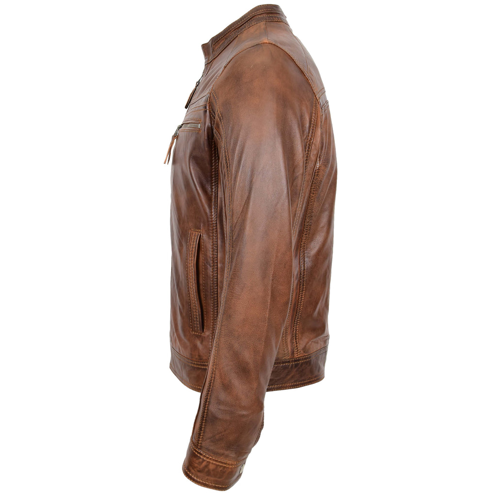 DR530 Men's Biker Cafe Racer Leather Jacket Antique Brown 5