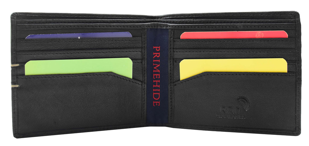 DR442 Men's Leather Wallet Slim Bifold Rfid Safe Credit Card Black 6