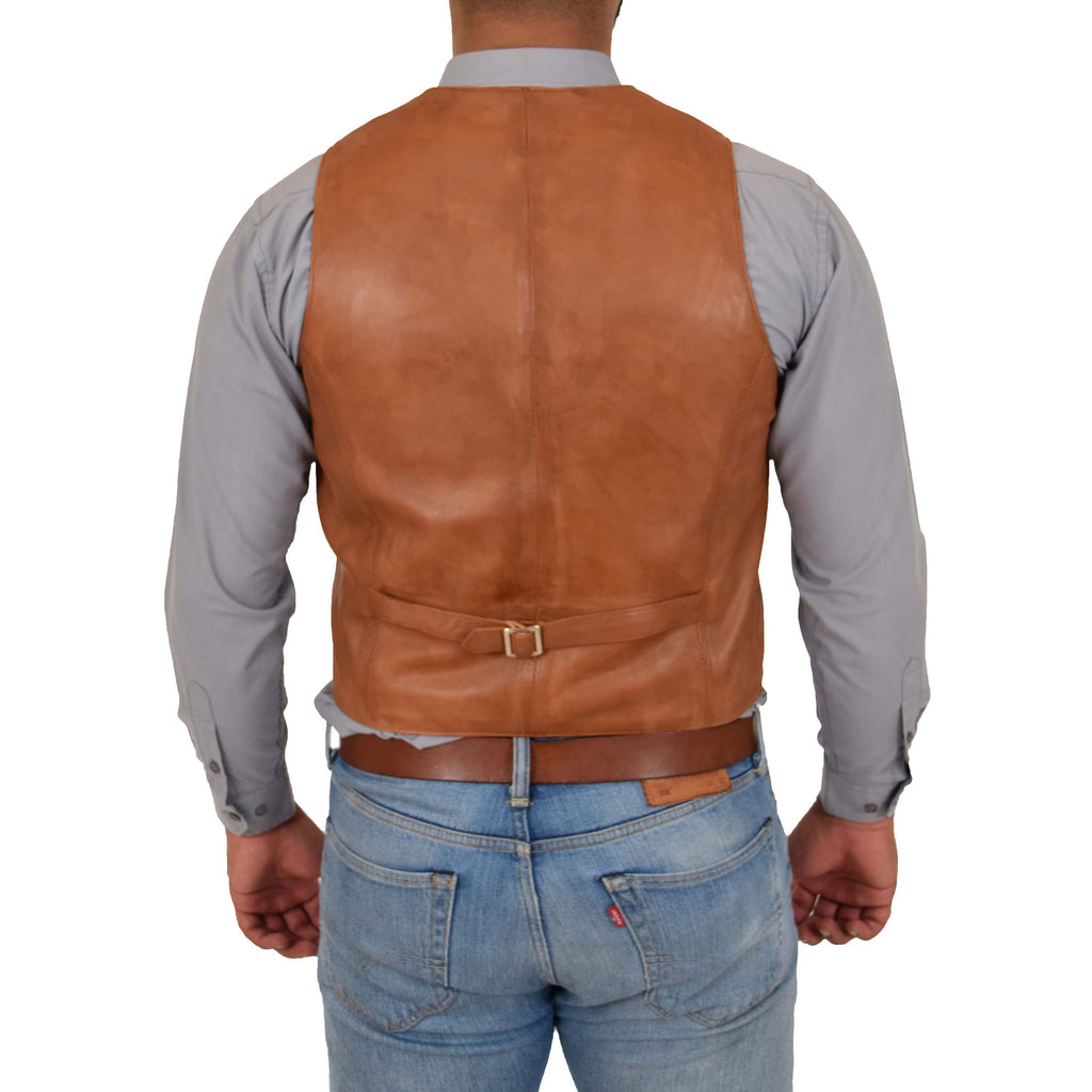 DR135 Men's Classic Waistcoat Leather Tan 2