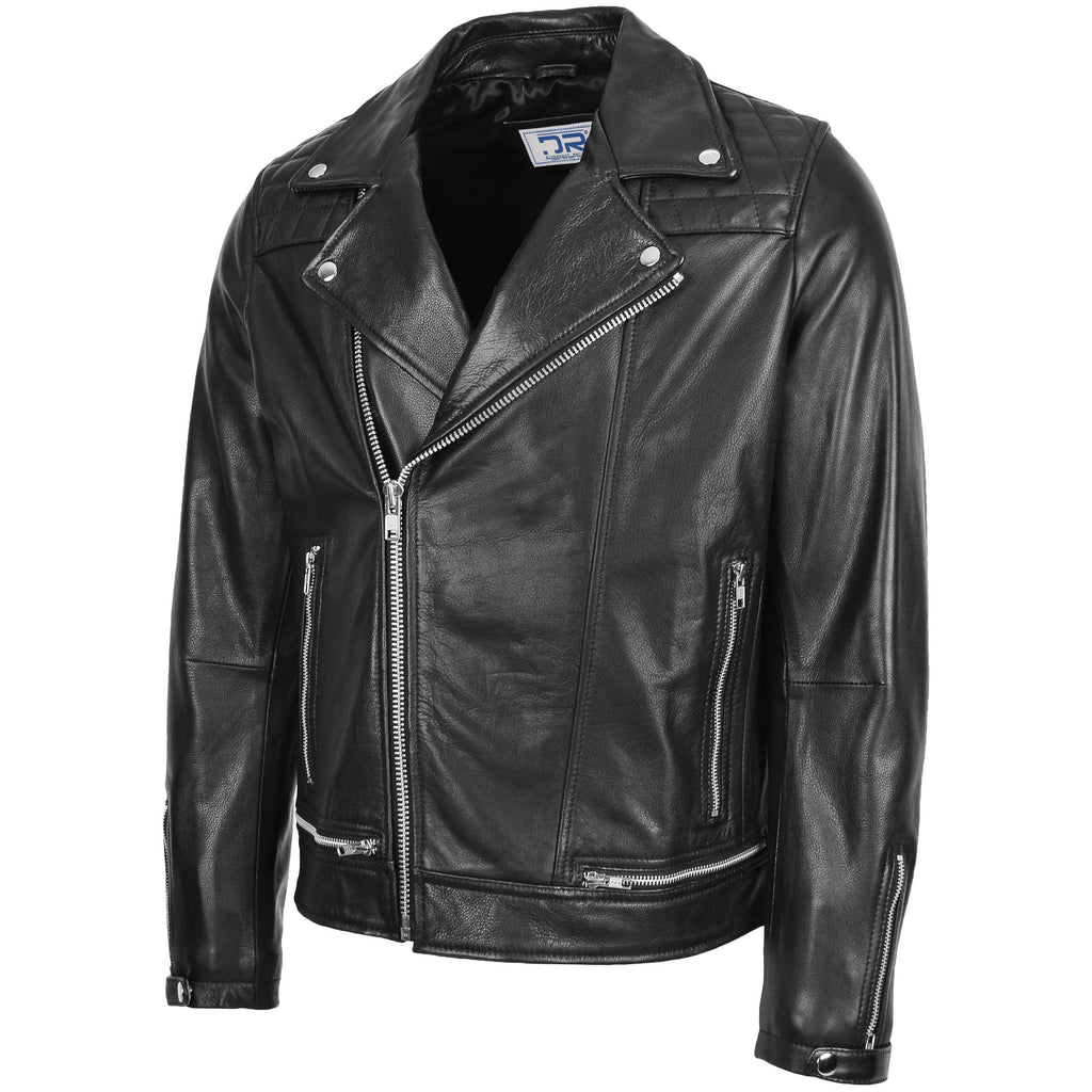 DR169 Men’s Real Leather Biker Jacket Black 4