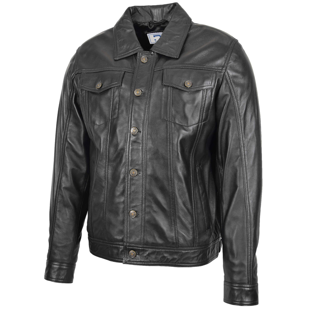 DR134 Men's Classic Short Leather Jacket Black 2
