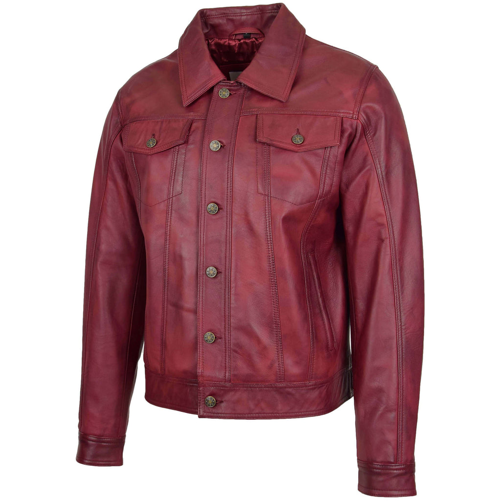 DR134 Men's Classic Short Leather Jacket Burgundy 4