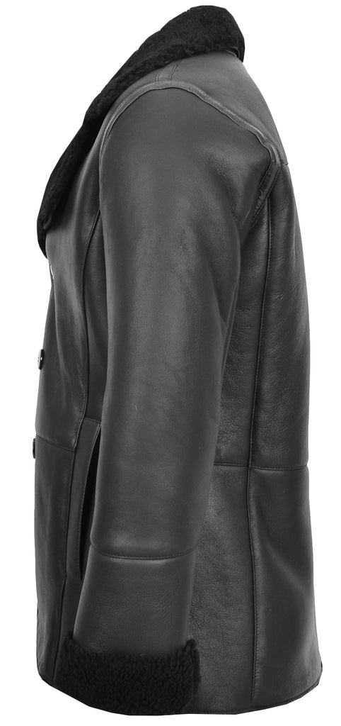 DR129 Men's Sheepskin Double Breasted Classic Jacket Black 4
