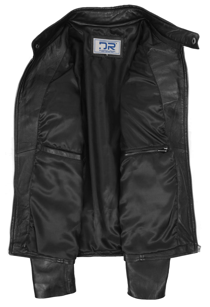 DR158 Men's Classic Quilted Biker Leather Jacket Black 5