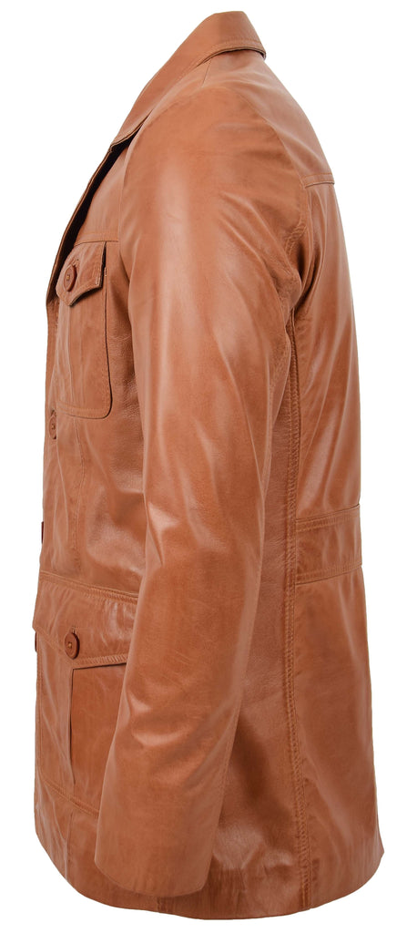DR136 Men's Classic Safari Leather Jacket Tan 5