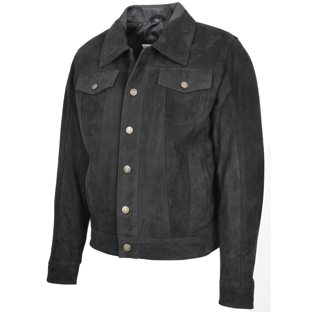 DR124 Men's Suede Buttoned Leather Short Jacket Black 4