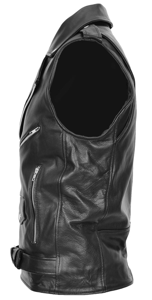 DR161 Men's Biker Style Leather Waistcoat Black 5