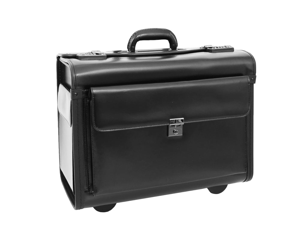 DR477 Leather Pilot Case Wheeled Lockable Laptop Bag Black 5