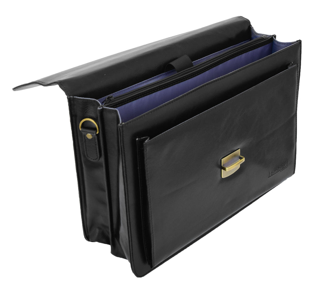 DR475 Men's Faux Leather Flap Over Briefcase Black 8
