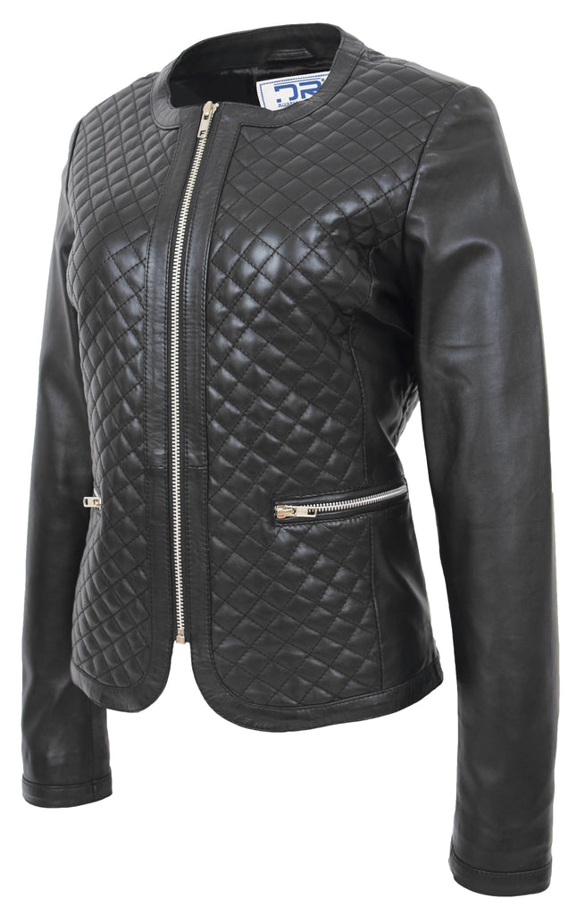 DR209 Smart Quilted Biker Style Jacket Black 4