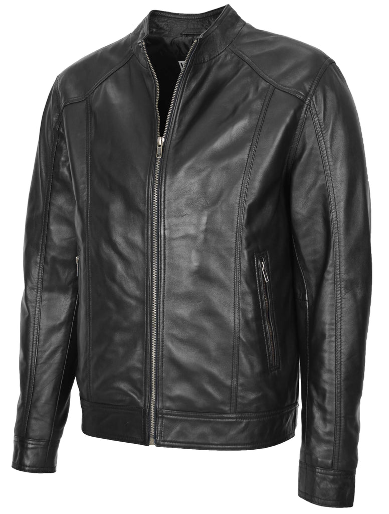 DR153 Men's Casual Biker Leather Jacket Black 5