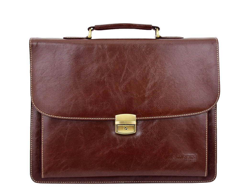 DR475 Men's Faux Leather Flap Over Briefcase Brown 5
