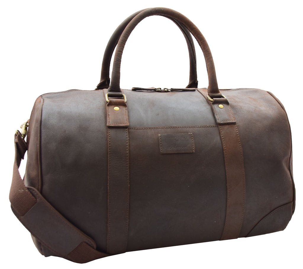 DR307 Genuine Leather Holdall Weekend Multi Use Duffle Bag Brown 5