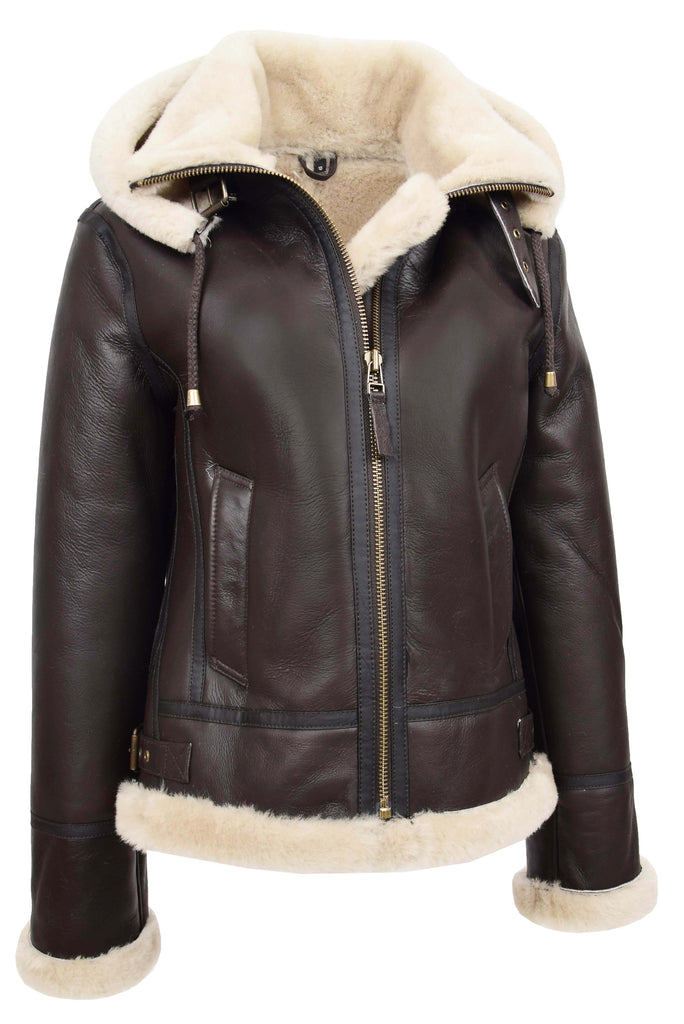 DR248 Women's Real Sheepskin Winter Warm Jacket Brown 5
