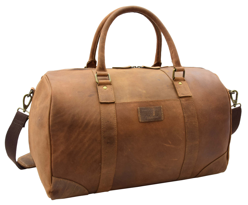 DR307 Genuine Leather Holdall Weekend Multi Use Duffle Bag Tan 5