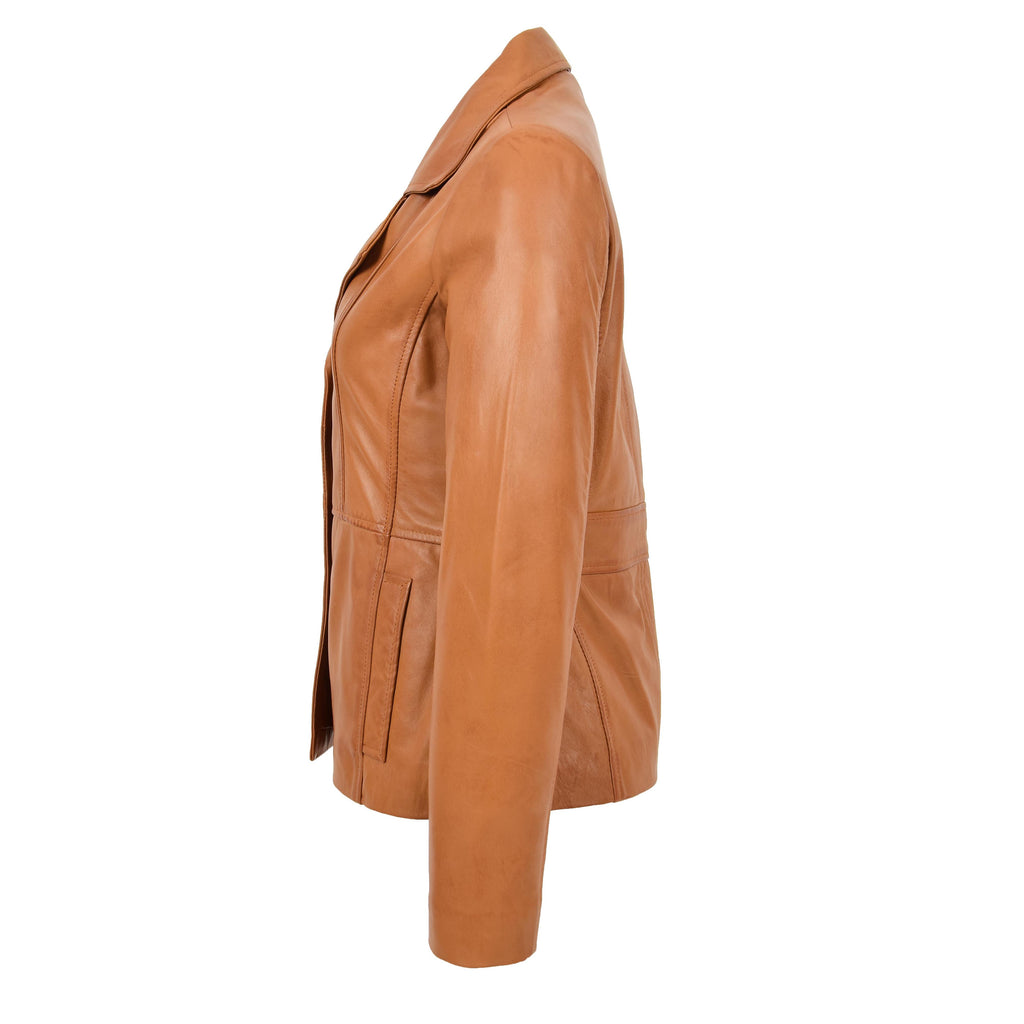 DR198 Women's Smart Work Warm Leather Jacket Tan 6