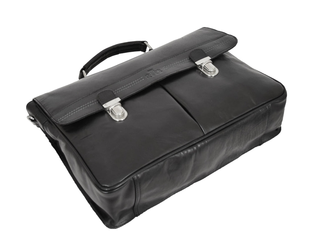 DR457 Men's Leather Briefcase Cross Body Satchel Bag Black 6