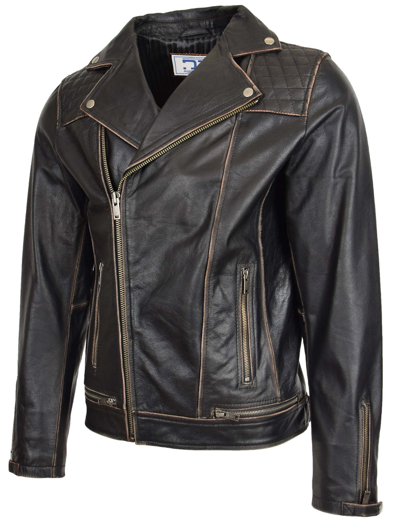 DR169 Men’s Real Leather Biker Jacket Rub Off 3