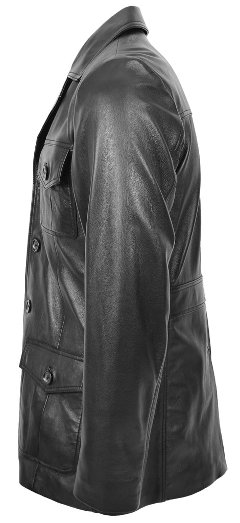 DR136 Men's Classic Safari Leather Jacket Black 7