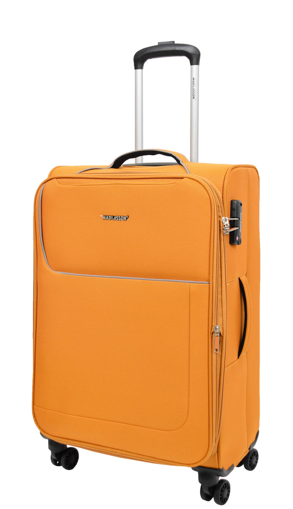 DR499 Lightweight Four Wheel Soft Luggage Suitcase TSA Lock Yellow 5