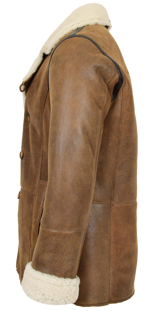 DR129 Men's Sheepskin Double Breasted Classic Jacket Cognac 5