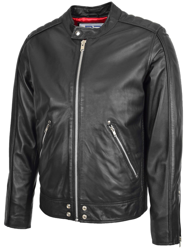 DR175 Men's Leather Casual Biker Fashion Jacket Black 5