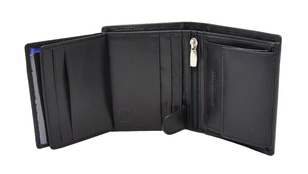 DR417 Men's Soft Leather Small Bifold Wallet Black 5