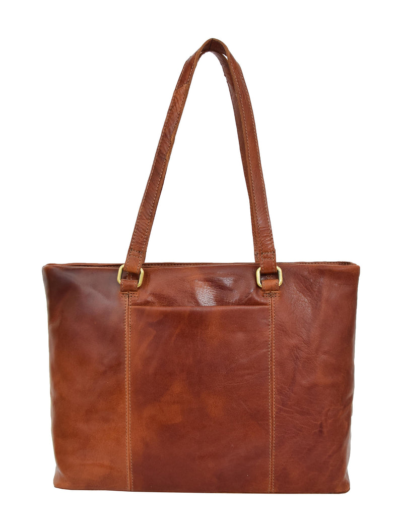 DR308 Women's Leather Classic Shopper Bag Cognac 5