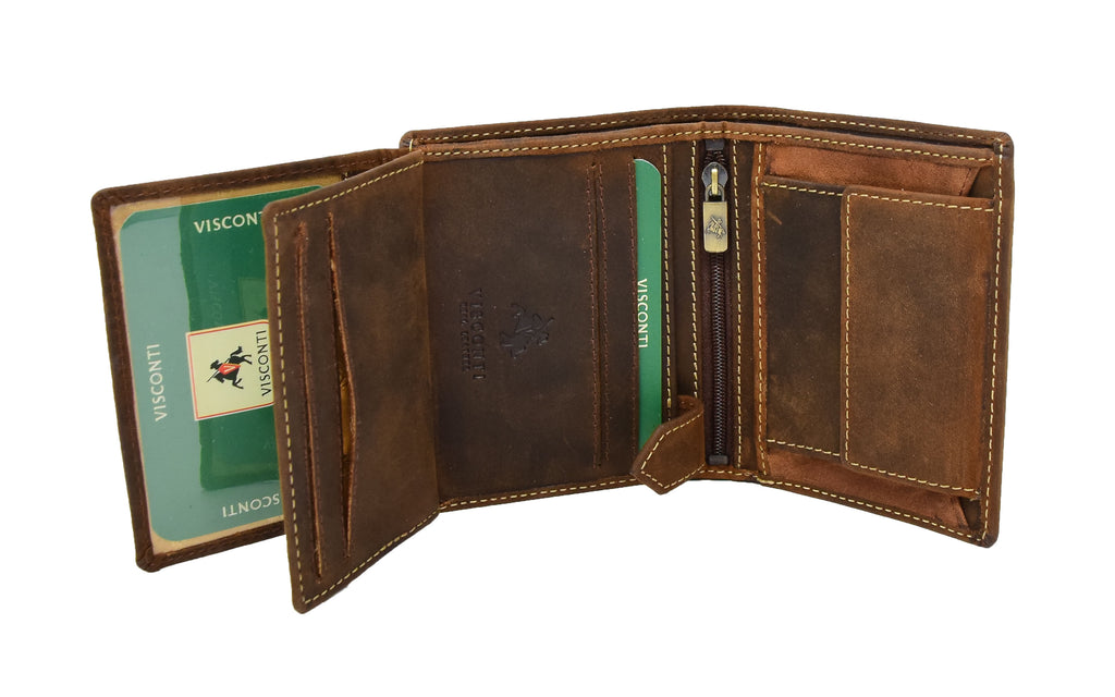 DR403 Men's Bifold Vintage Leather Wallet Tan 6