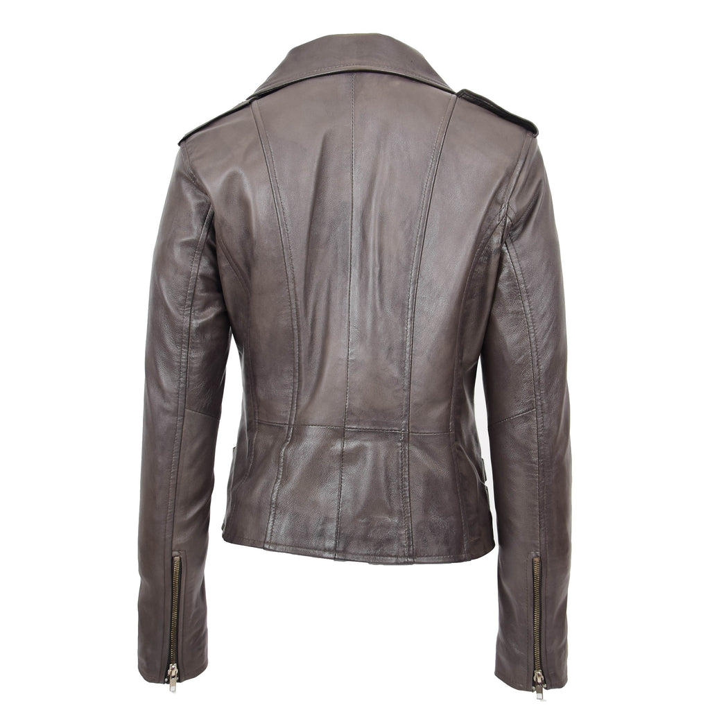 DR195 Women’s Trendy Biker Leather Jacket Grey 4