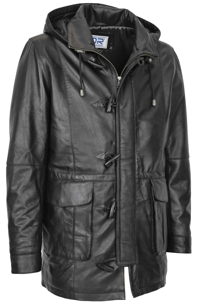 DR132 Men's Black Leather Hood Jacket Black 7
