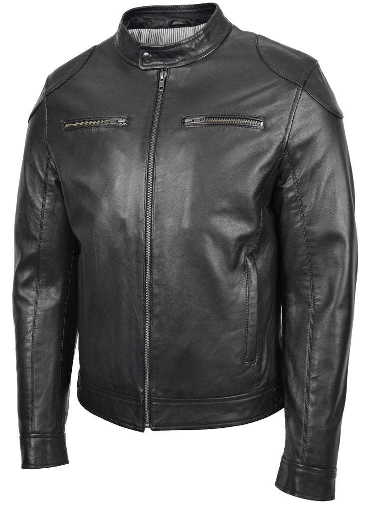DR139 Men's Vintage Biker Leather Jacket Black 5