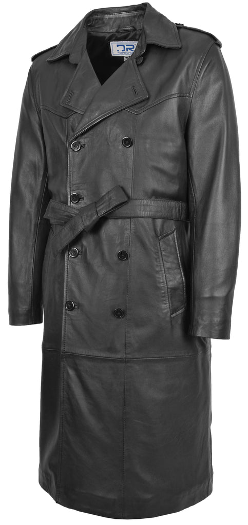 DR138 Men's Full Length Leather Coat Classic Black 5