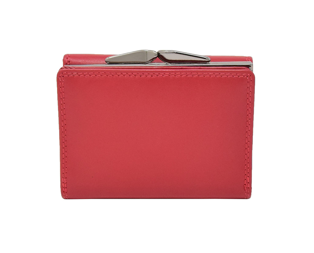 DR413 Women's Metal Frame Leather Purse Red 3