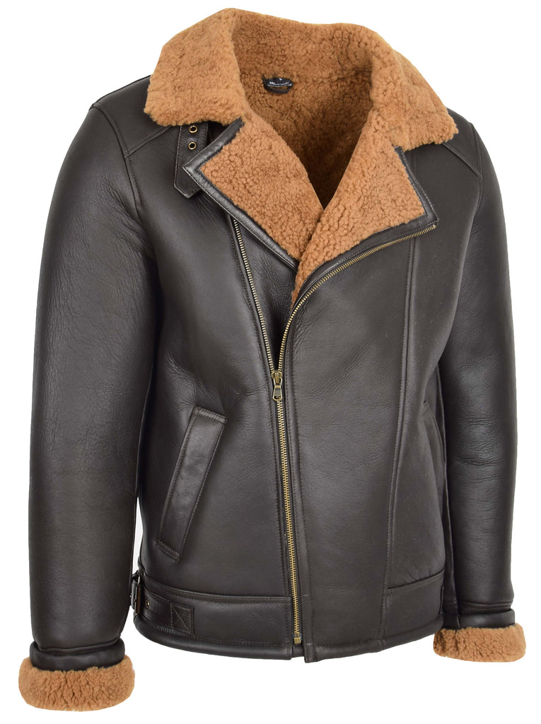 DR167 Men's Classic Sheepskin Leather Jacket Brown 5