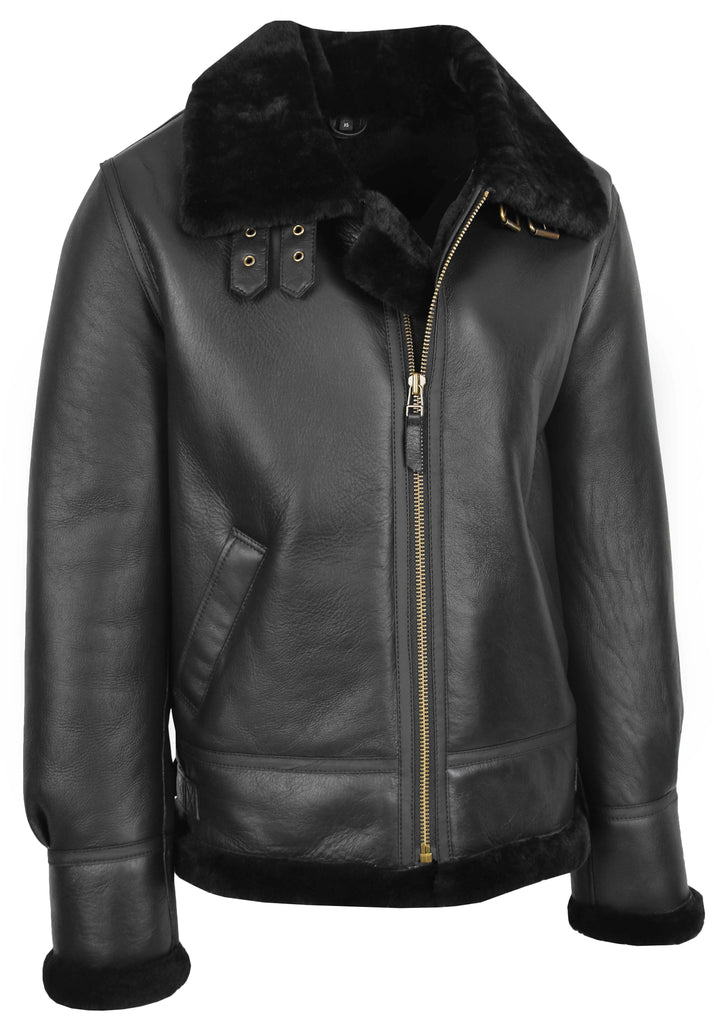 DR166 Men's Sheepskin Classic Leather Jacket Black 4