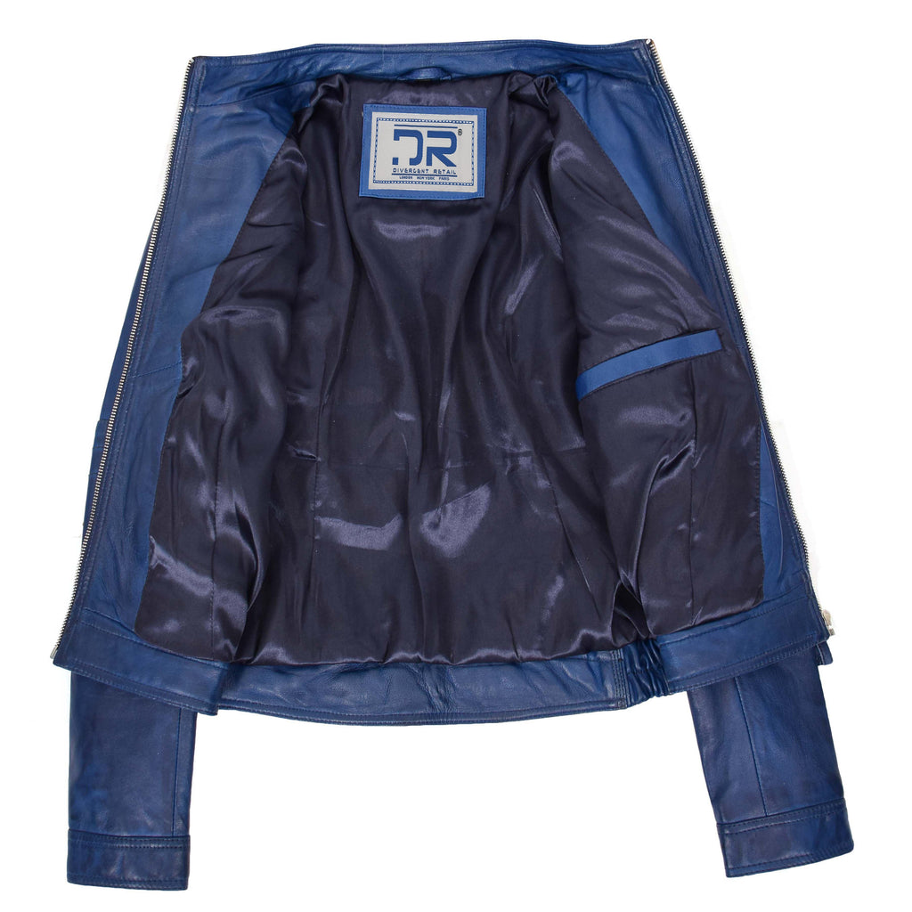 DR261 Women's Detachable Hoodie Biker Leather Jacket Blue 6