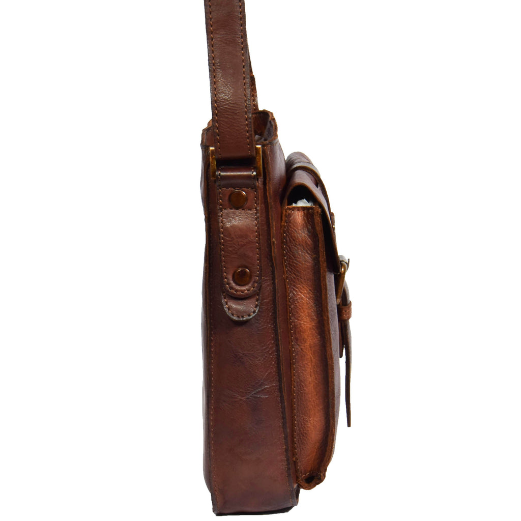 DR275 Mens Real Leather Vintage Body Bag Classic Rust 5