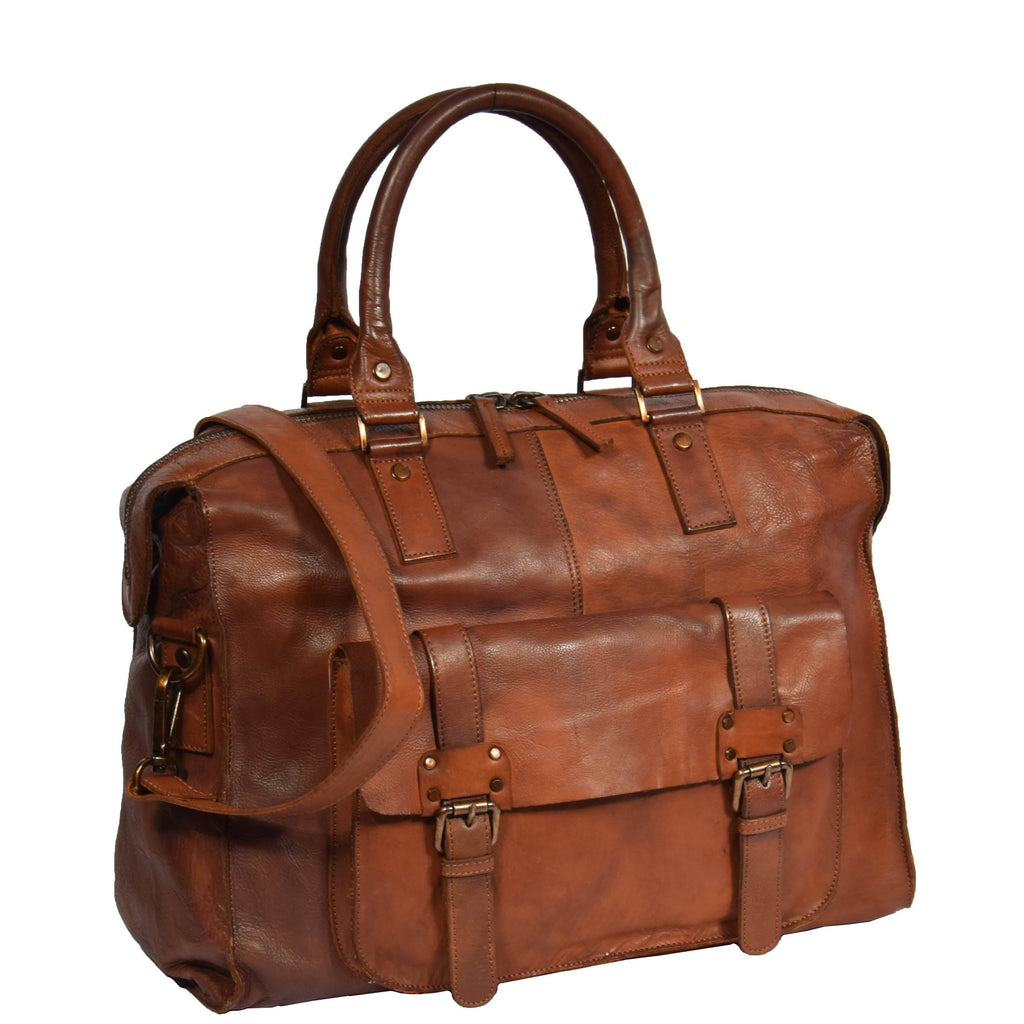 DR277 Real Leather Stylish Italian Travel Holdall Bag Rust 1