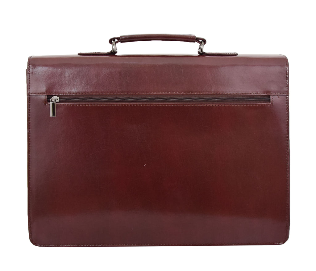 DR474 Men's Leather Flap Over Briefcase Brown 6
