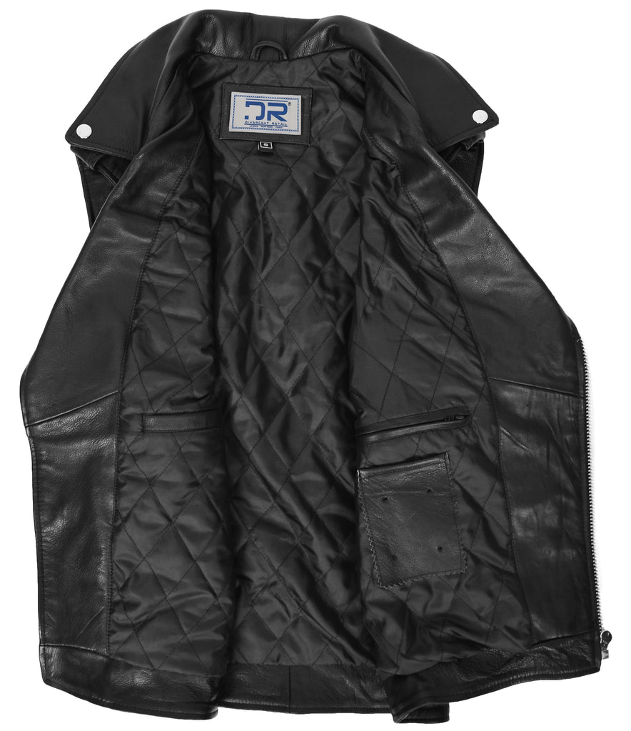 DR161 Men's Biker Style Leather Waistcoat Black 6