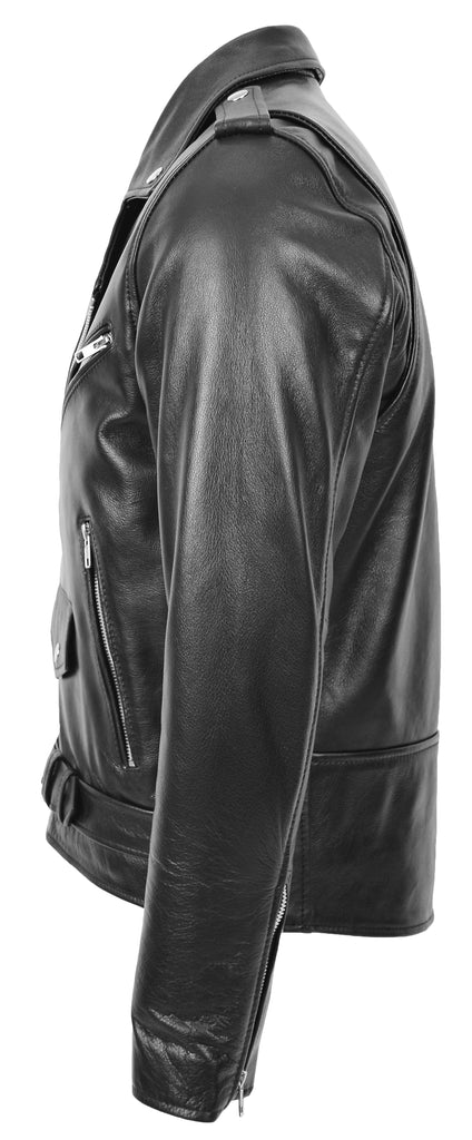 DR159 Men's New Mild Leather Biker Jacket Black 6