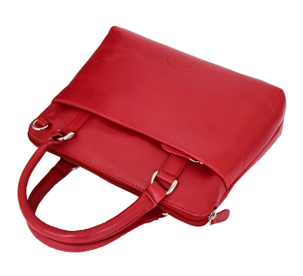 DR458 Women's Leather Small Tote Cross Body Bag Red 5