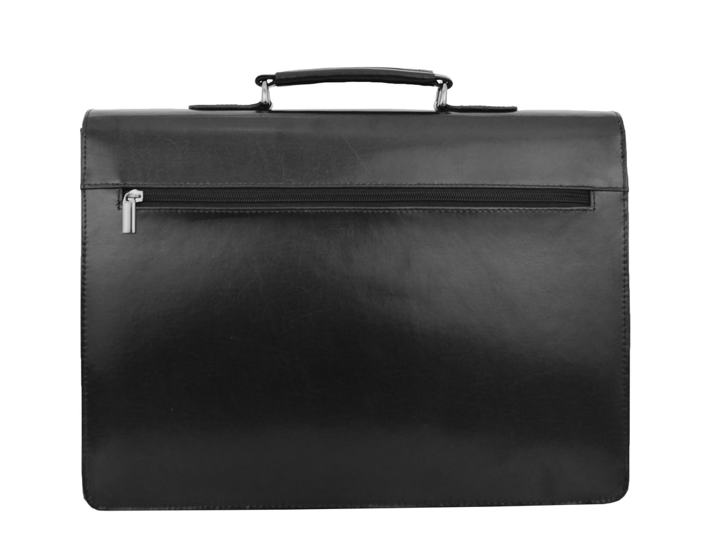 DR474 Men's Leather Flap Over Briefcase Black 6