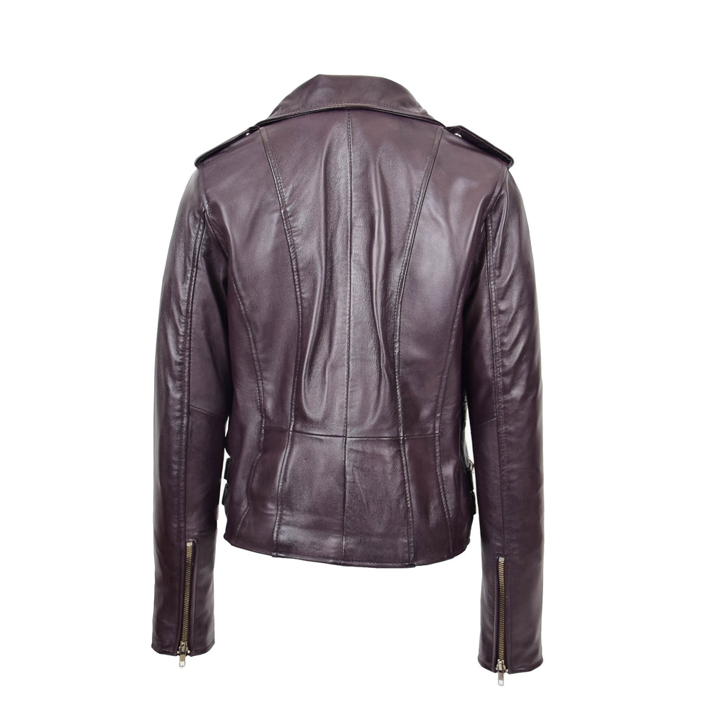 DR195 Women’s Trendy Biker Leather Jacket Purple 6