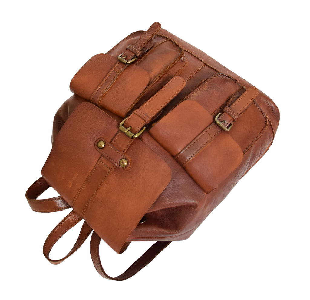 DR311 Italian Buffalo Retro Leather Rucksack Bag Backpack Tan 6